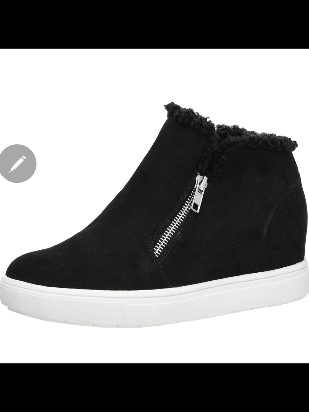 Madden Girl Black Faux-Suede Wedge Sneaker Boot with Shearling Collar